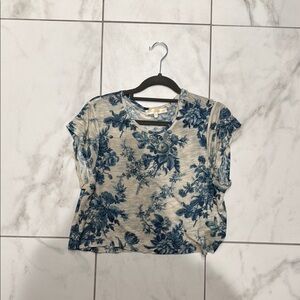 LoveShackFancy Blue and White Crop T-Shirt